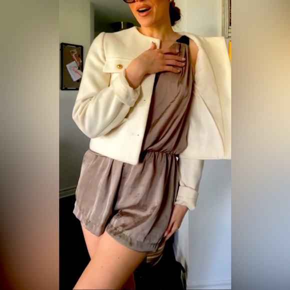 My Story Pants - Beige taupe one shoulder shorts romper